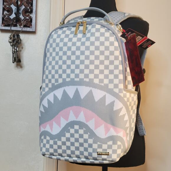 NWT SPRAYGROUND Knit SHARKS IN PARIS Cream DLX Backpack Soldout Limited Edition - Picture 4 of 16